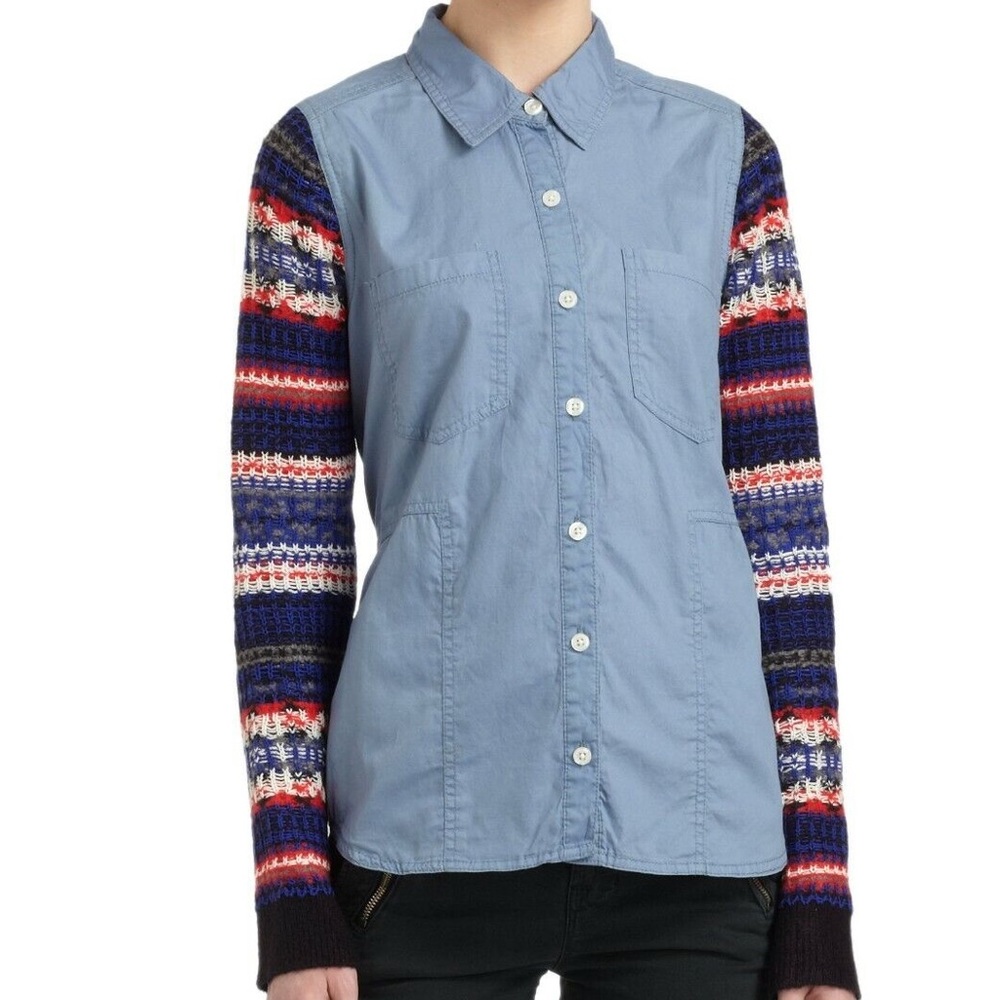 We the‎ Free Chambray Sweater Sleeve Top Sz M Free People